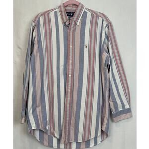 Ralph Lauren Yarmouth Stripe Shirt 15.5-33 Navy Burgundy White Cotton